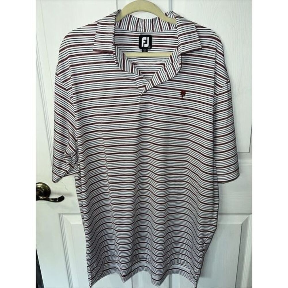Footjoy Polo Red/Gray/White Stripe Golf Palm Tree Embroidered Logo Size XL
